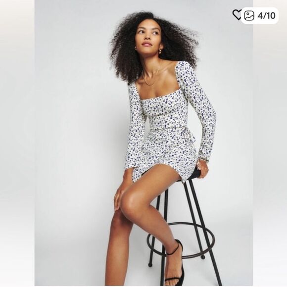 NWT Reformation Rosalie Mini White Dress Blue Floral Size 8 - Picture 4 of 13